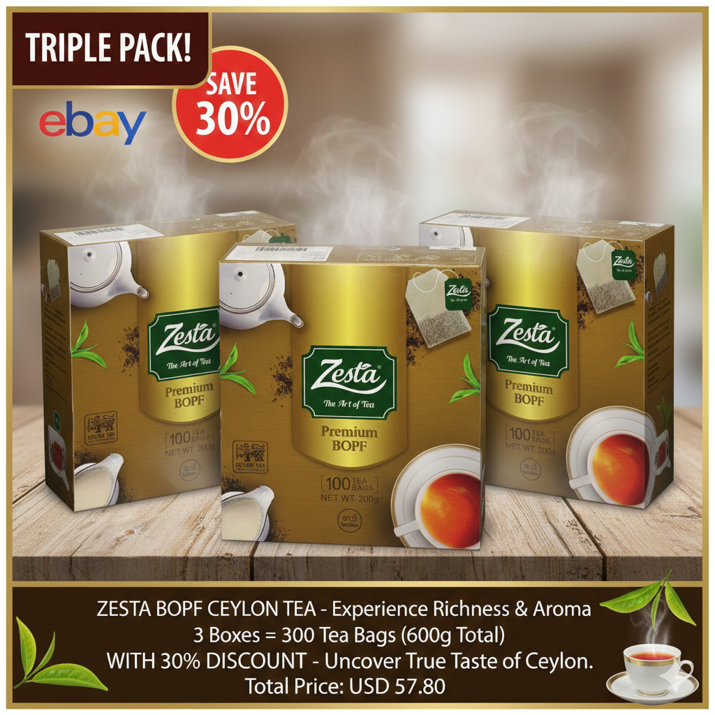 Ceylon Pure BOPF Black Tea – Zesta 100 Tea Bags (200 g) – Free Shipping