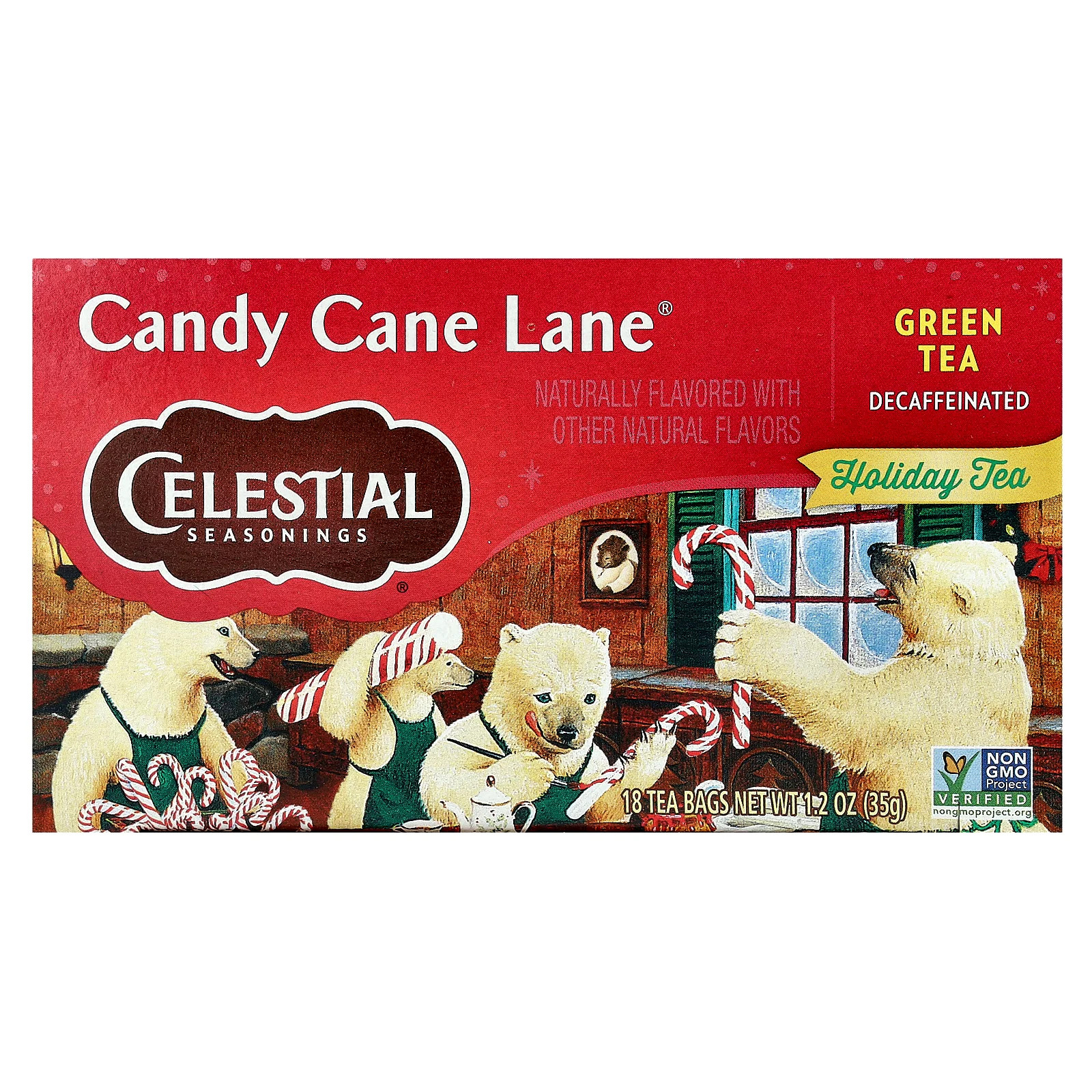 Holiday Green Tea, Candy Cane Lane®, Decaf, 18 Tea Bags, 1.2 oz (35 g)