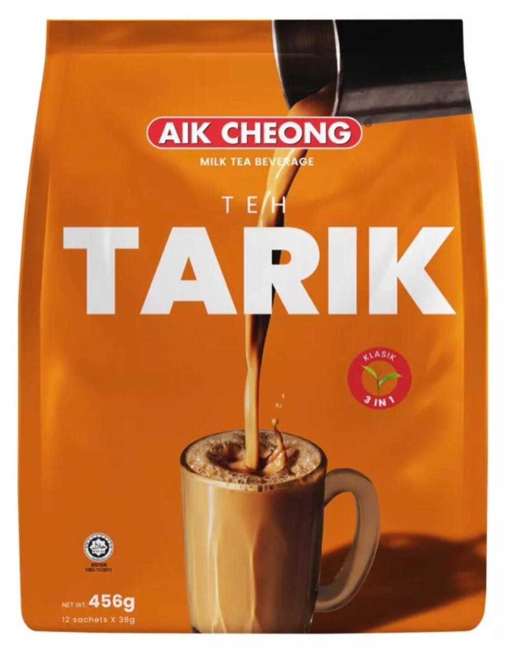 AIK CHEONG Teh Tarik Instant 3in1 Milk Tea Beverage [12 Sachet x 38g] x 4 Packs