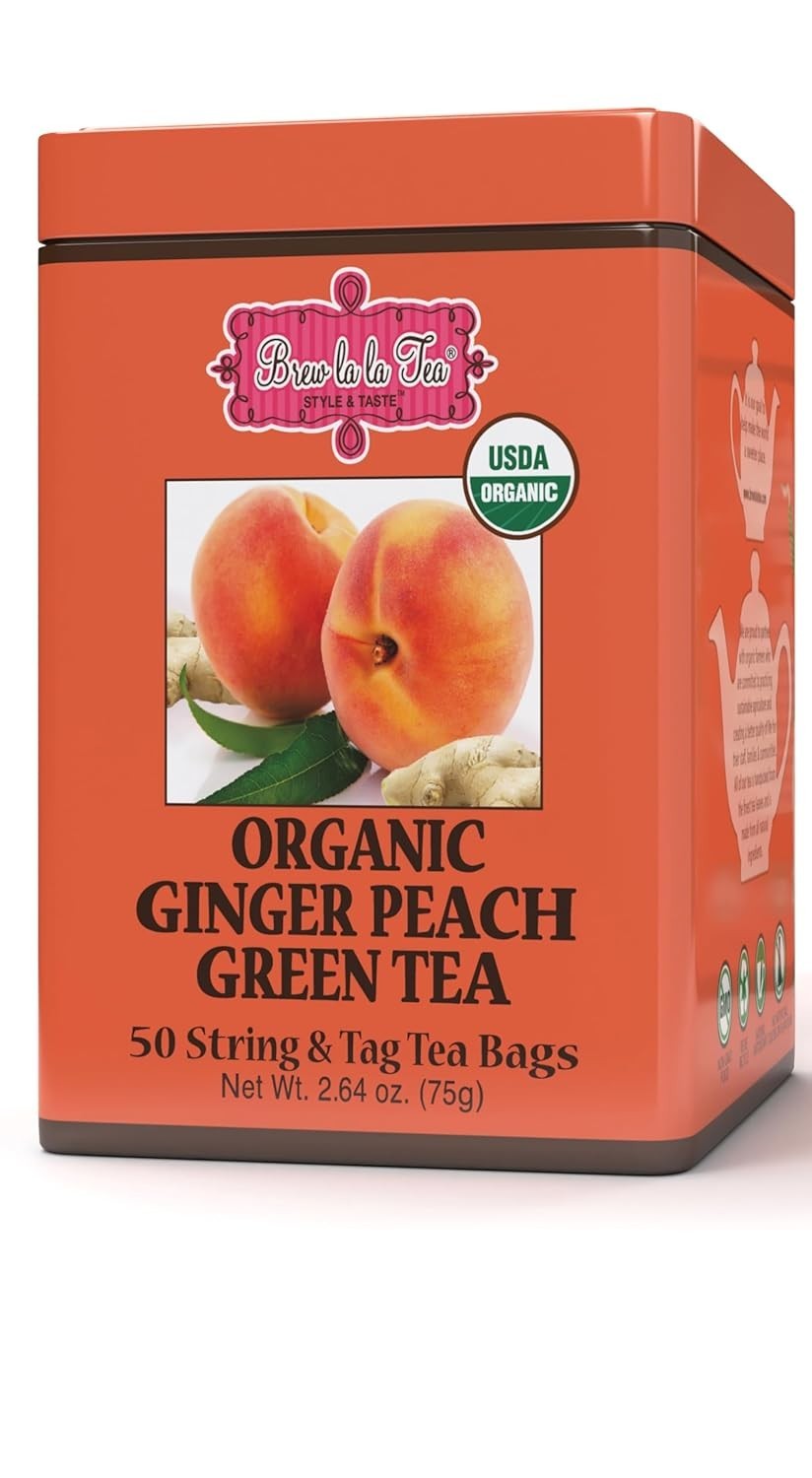 Brew La La Organic Green Tea – Natural Ginger Peach Flavor – 50 Double Chambe…