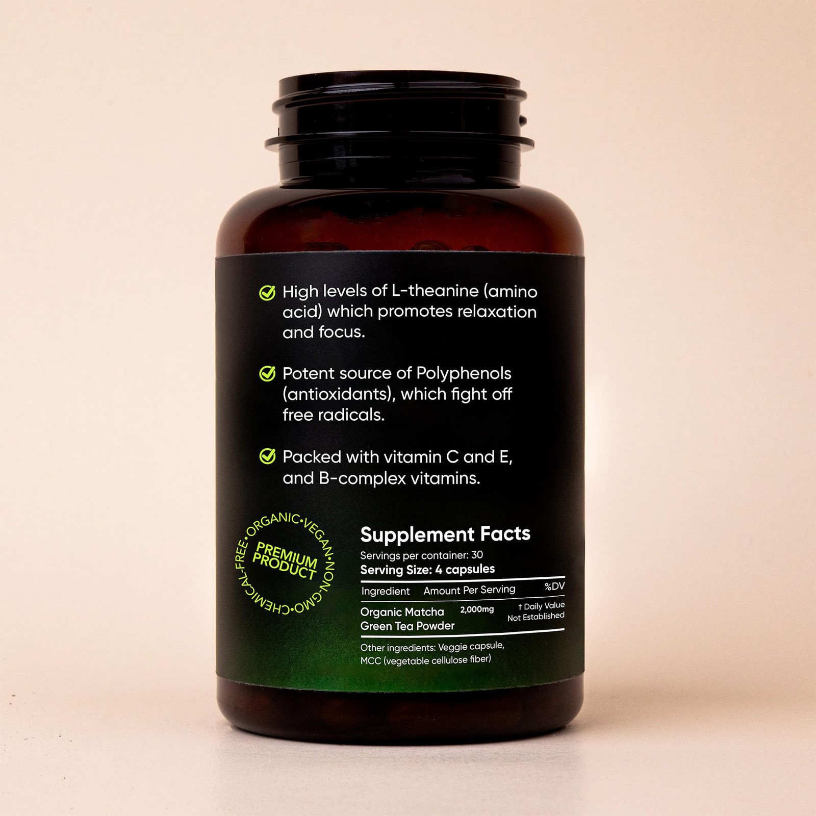 Organic Matcha Green Tea Capsules – Natural Energy 120 Count (Pack of 1)