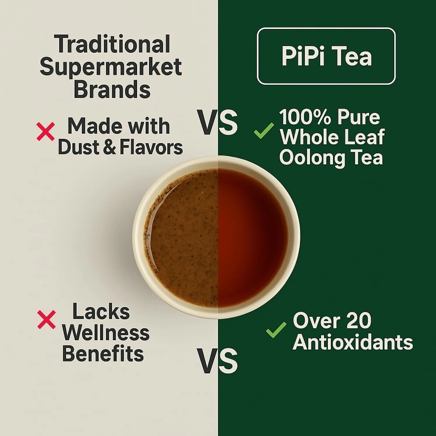 PiPi Tea Organic Oolong Tea Bags – Whole Leaf, 20 Bags (4g Each) – Cortisol & Ca