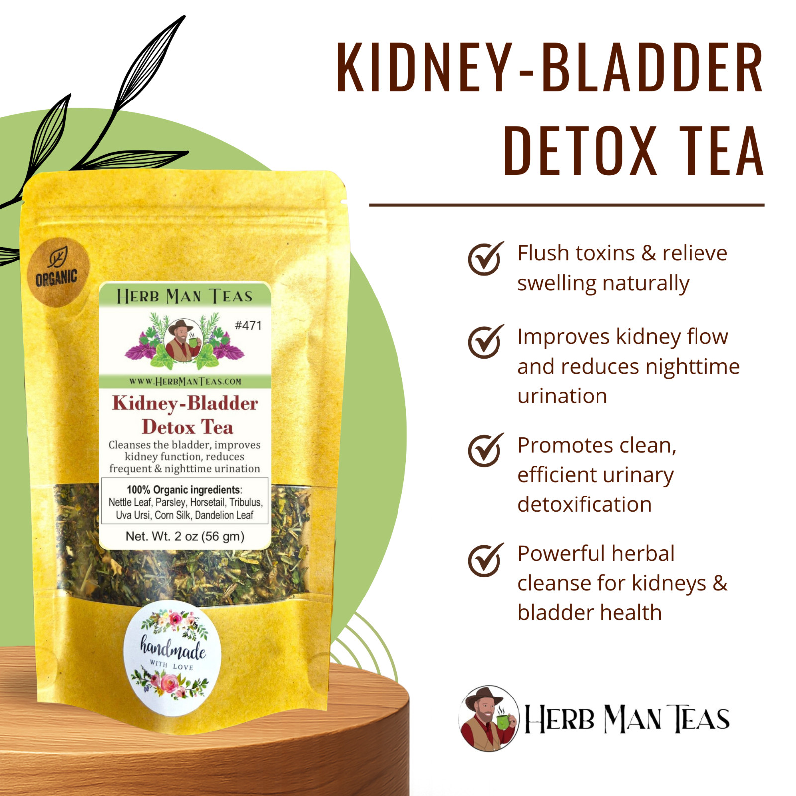 Kidney-Bladder Detox Tea – reduces nighttime urination by master herbalist 2oz