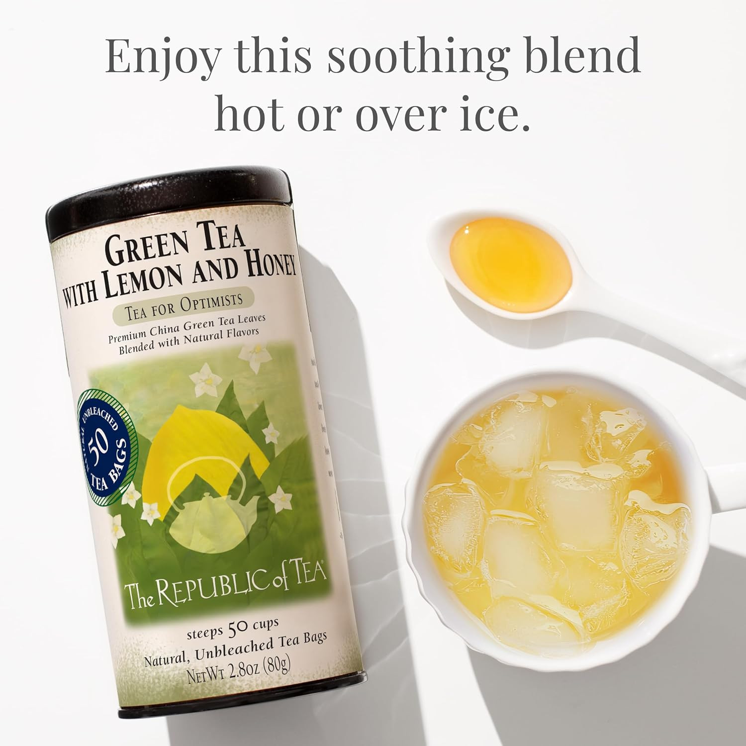 The Republic of Tea – Green Tea with Lemon and Honey Tea Bags, Low Caffeine, 50
