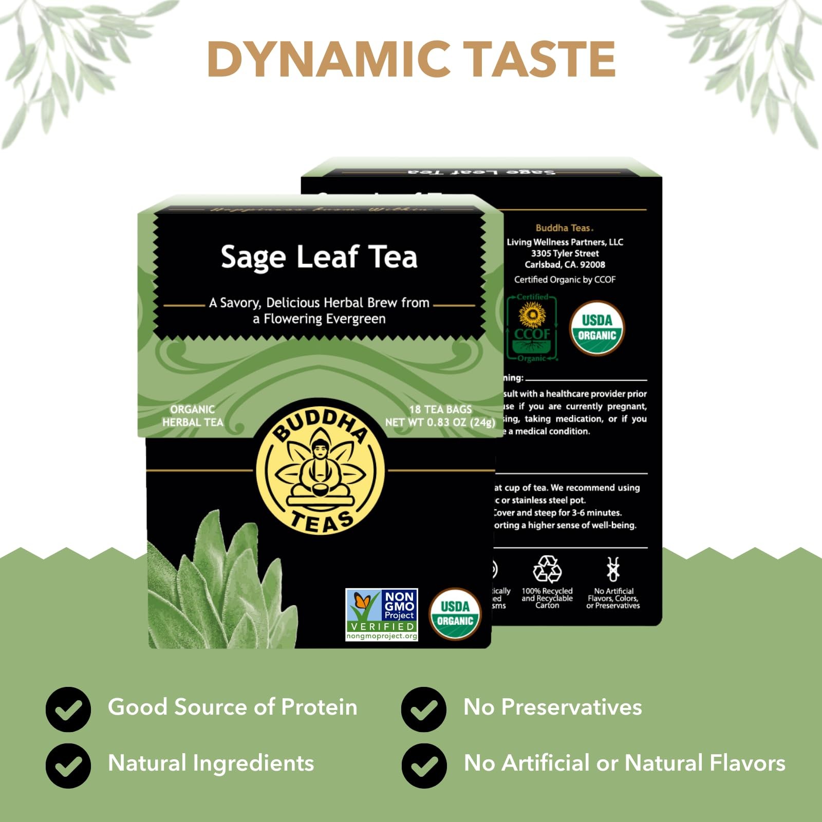 Organic Caffeine Free Sage Leaf Tea 18 Count Bleach Free Tea Bags