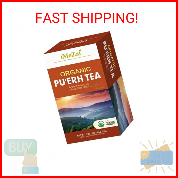 Imozai Organic Puerh Tea Bags 100 Count Individually Wrapped