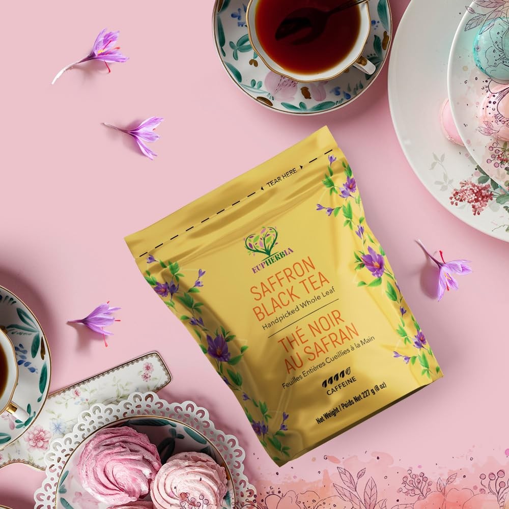 8 oz Saffron Black Tea Handpicked Highland Grown Whole Leaf with Saffron
