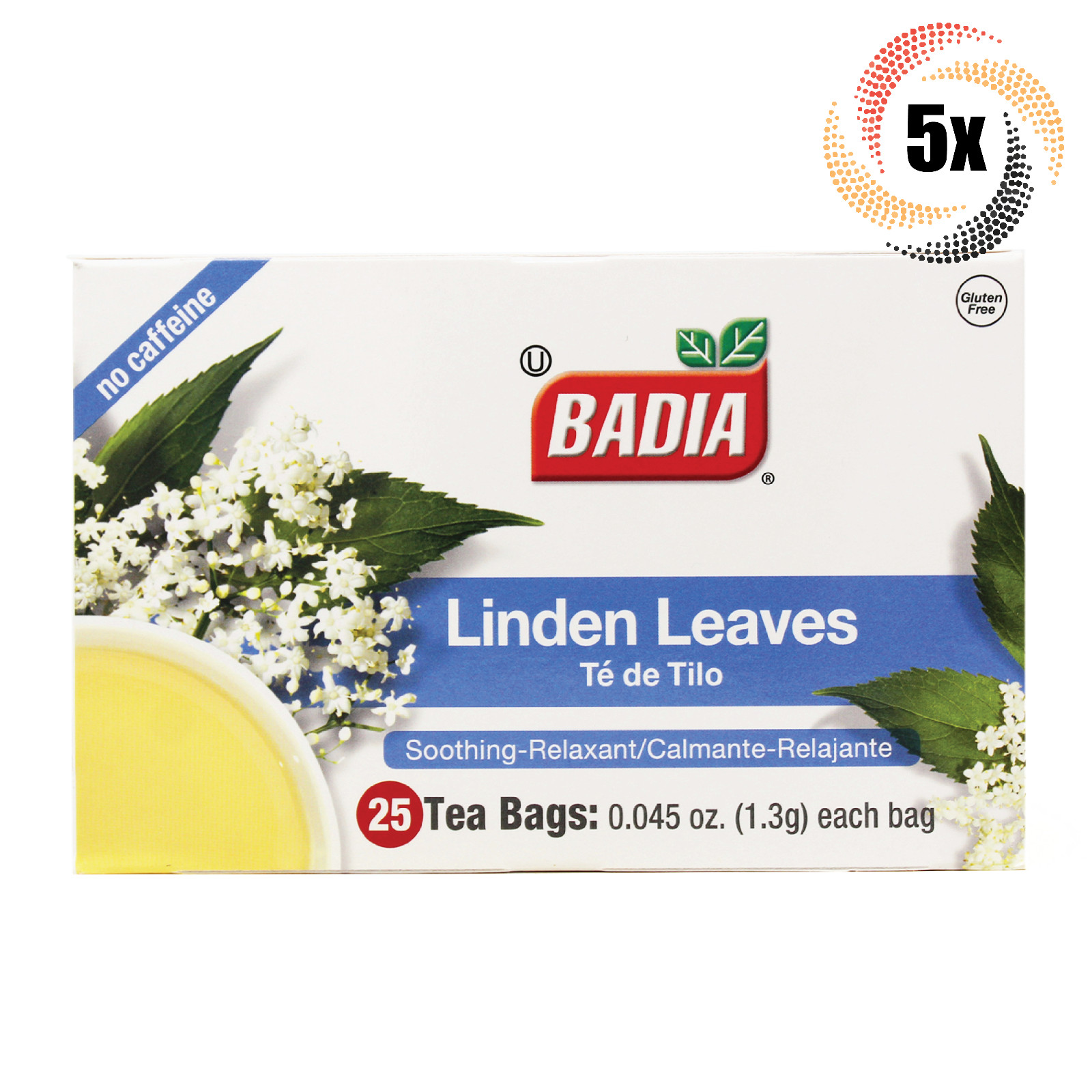 5x Boxes Badia Linden Leaves Soothing Tea | 25 Bags Per Box | Té de Tilo