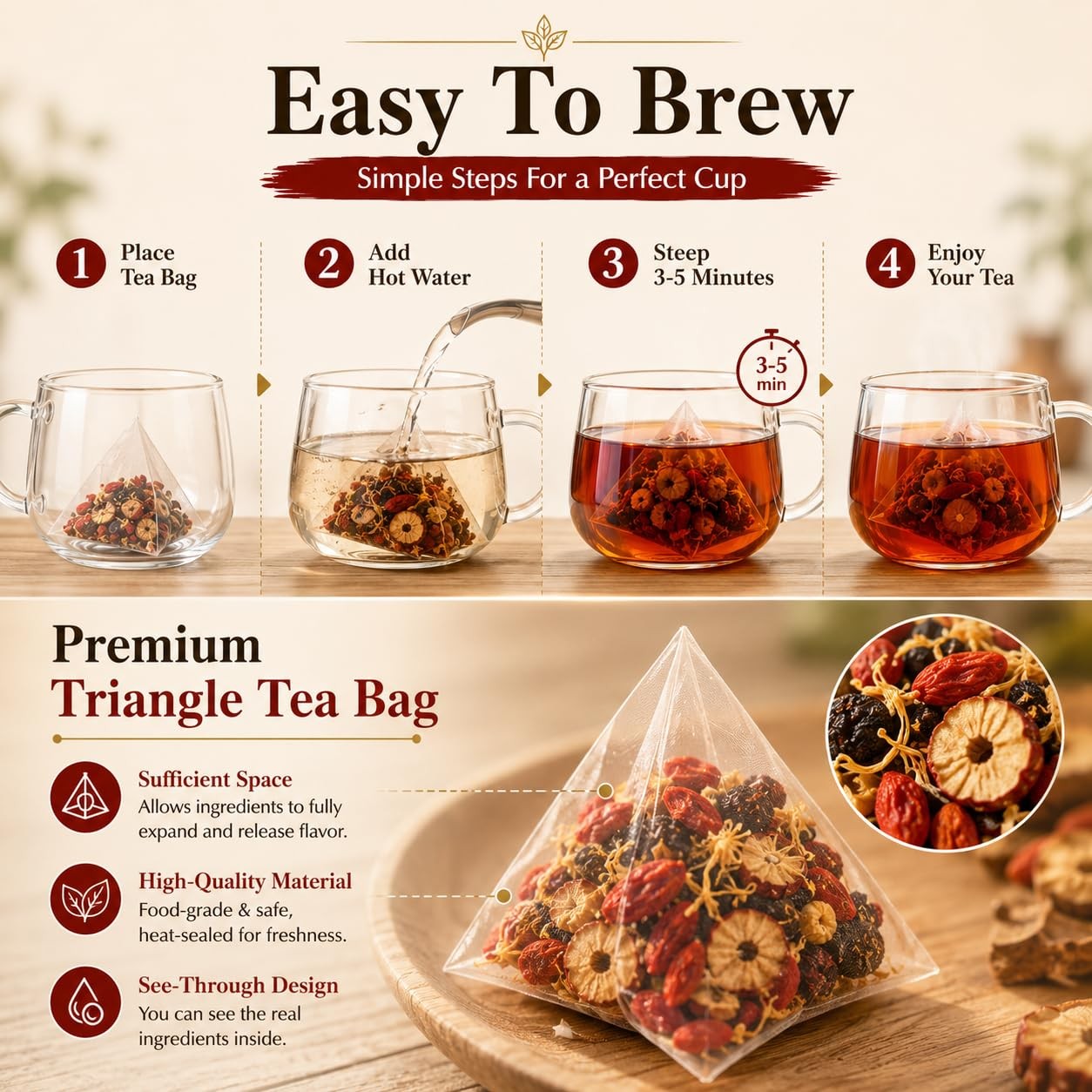 Ginseng-Infused Eight Treasure Tea Bags, Herbal Botanical Blend with Red…