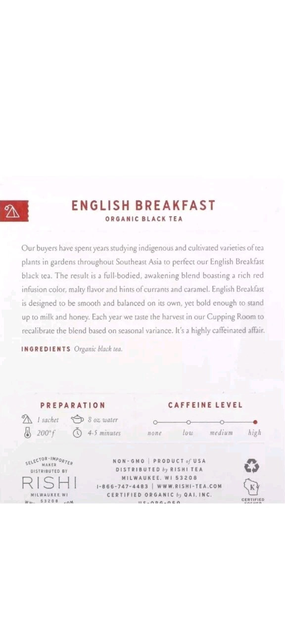 Organic Black Tea, English Breakfast, 15 Sachets, 1.58 oz (45 g)