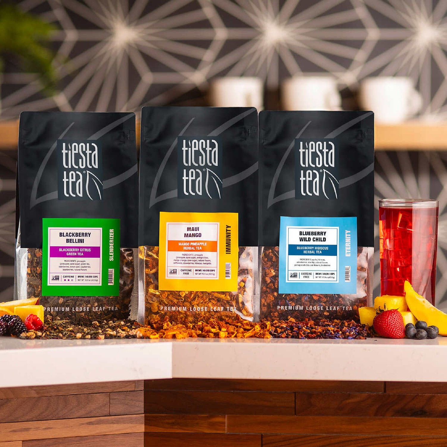 LOOSE LEAF TEA TIESTA HERBAL MAUI MANGO BLACKBERRY BLUEBERRY FLAVORS 3 PK~ 3LBS!