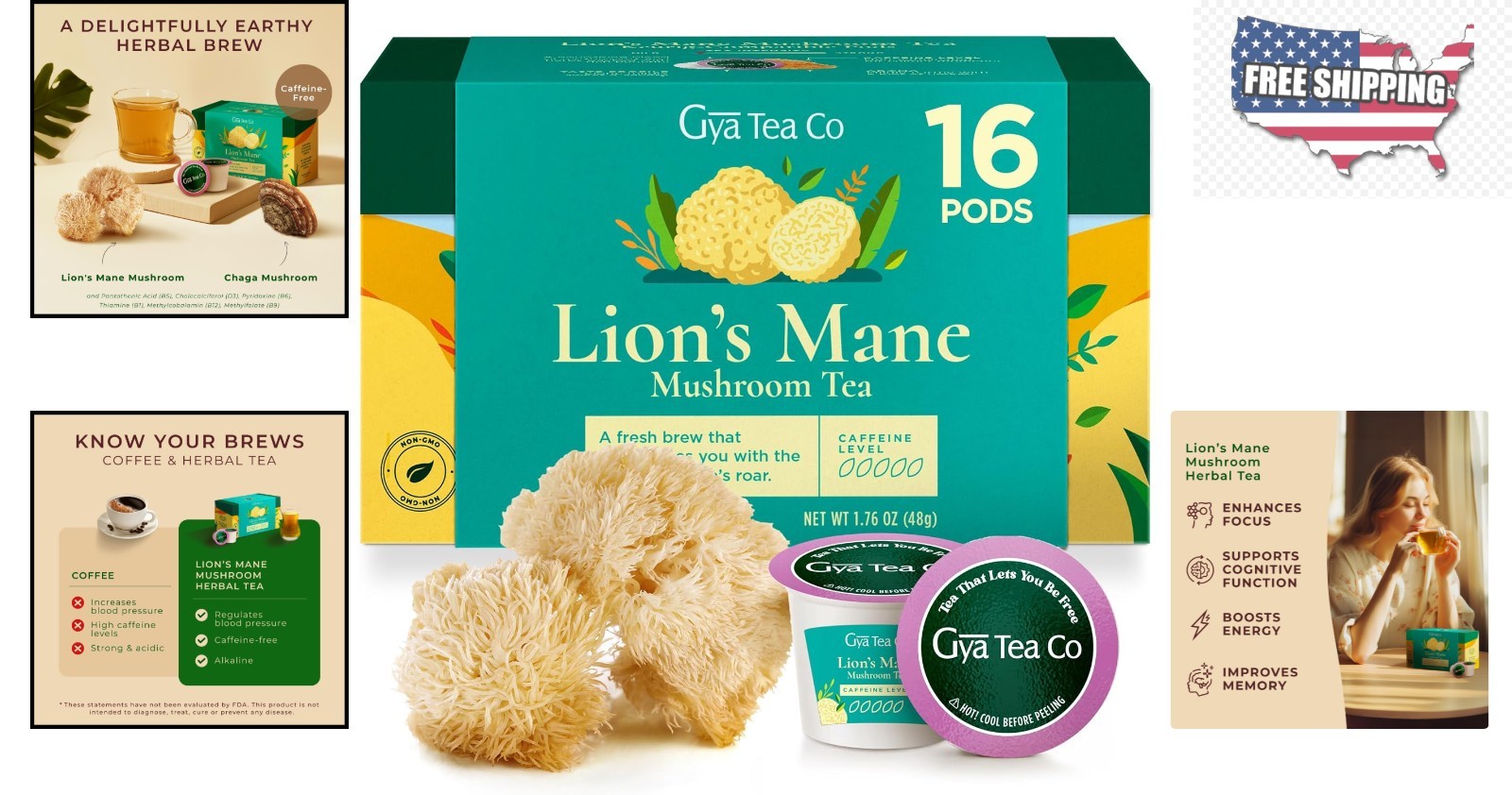 Manually Harvested Lion’s Mane Mushroom Tea – 16 Pods for Hot or Iced Enjoyment