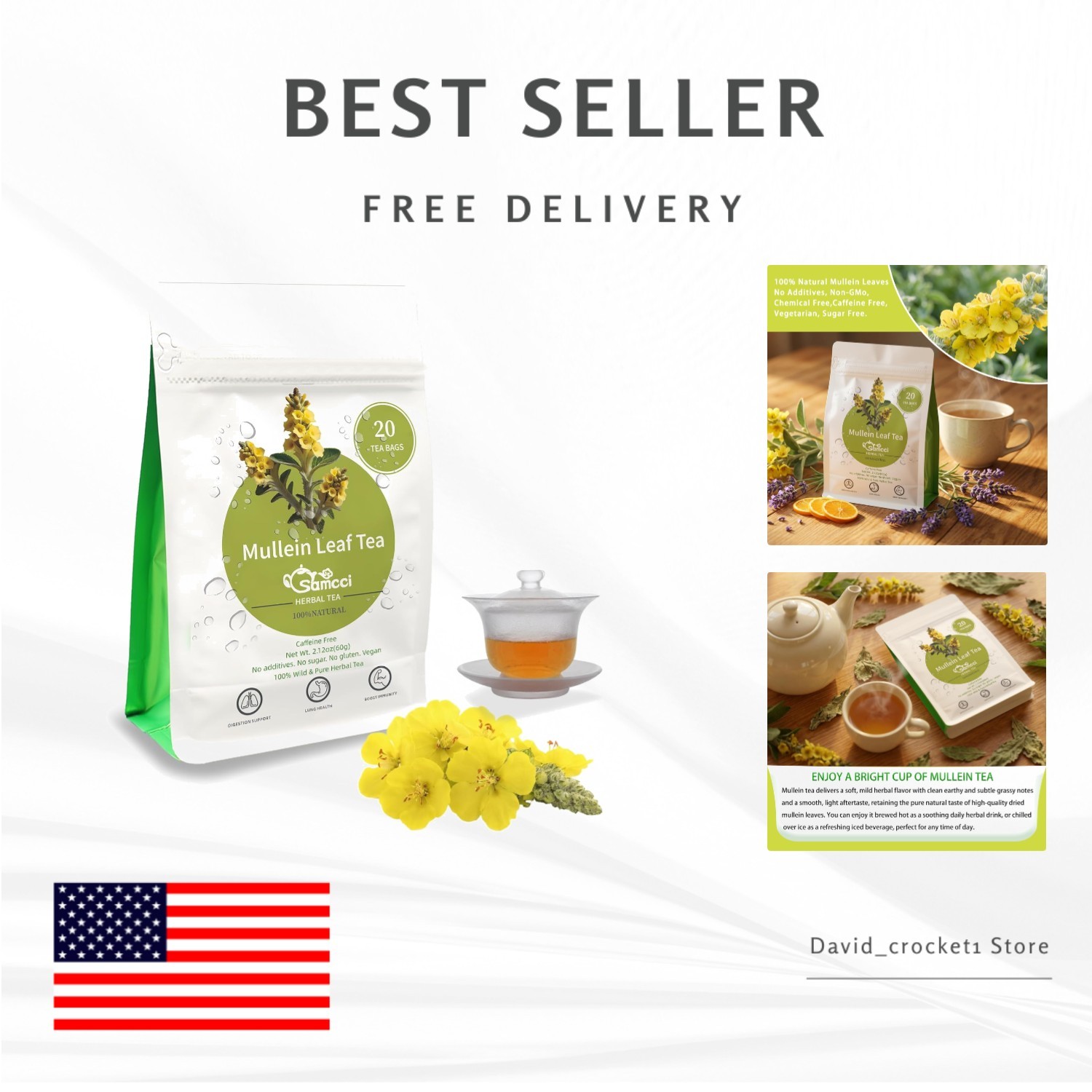 Caffeine-Free Mullein Leaf Tea Bags – 20 Teabags for Detox & Respiratory Health