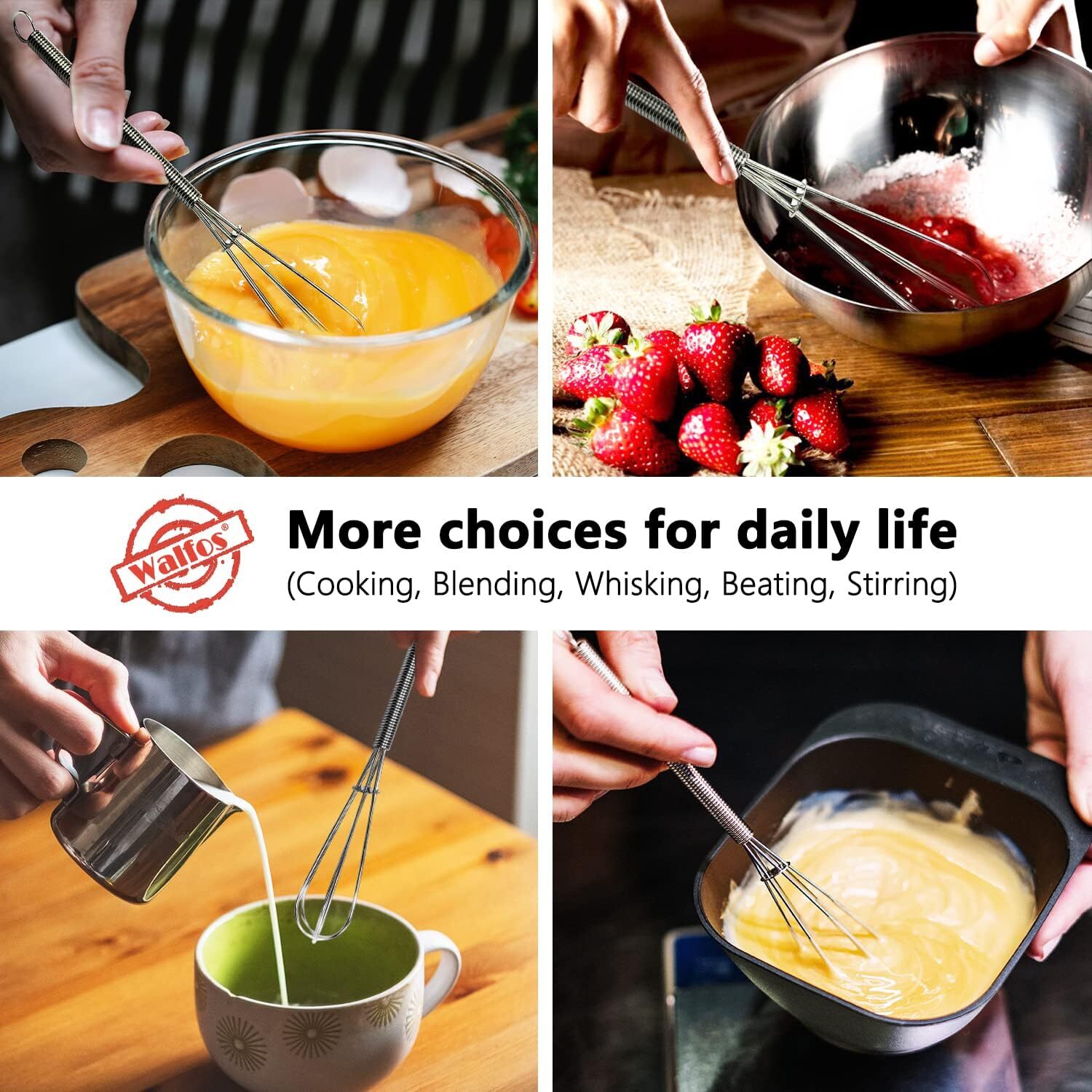 Walfos Mini Whisks Stainless Steel, Small 2pcs Mini;Stainless Steel;5″+7″