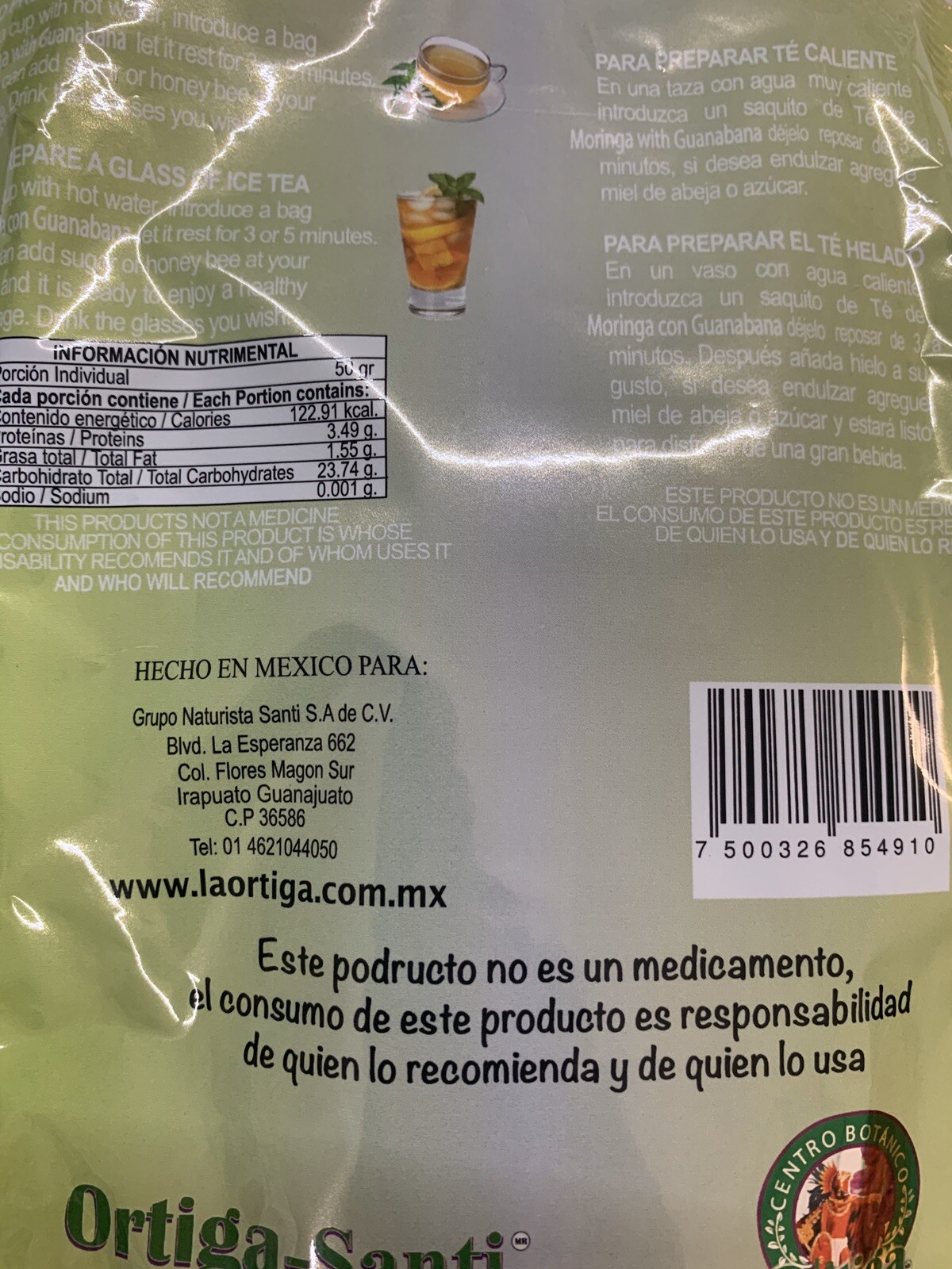 Te De Moringa Con Guanabana Reforzado Con Canela 25 Tea Bags 100% Natural