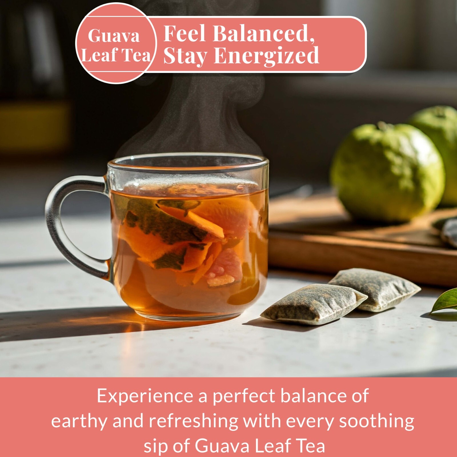 75 Guava Leaves Tea Bags 100% Pure Guava Leaf Tea, Herbal Tea Diabetic Guava Tea