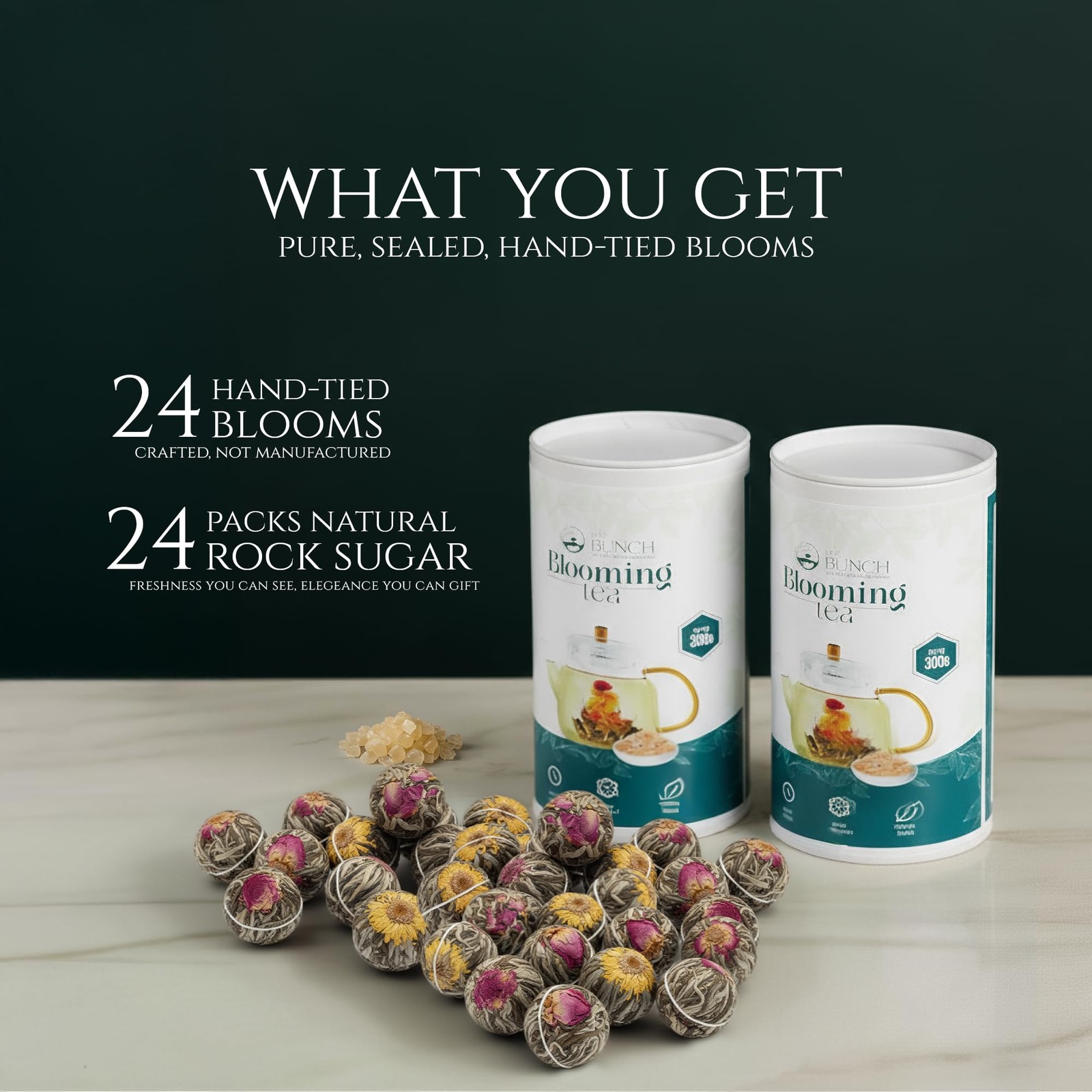 Bunch Blooming Flower Tea Set 12×2 HandTied Organic Green Balls with 24 Packs