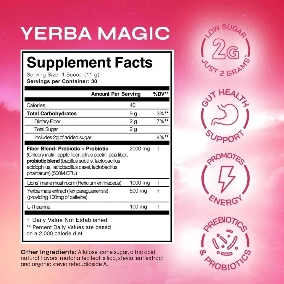 Yerba Magic, Yerba Mate Tea Instant Powder Drink with Nootropics, Pre & Probioti