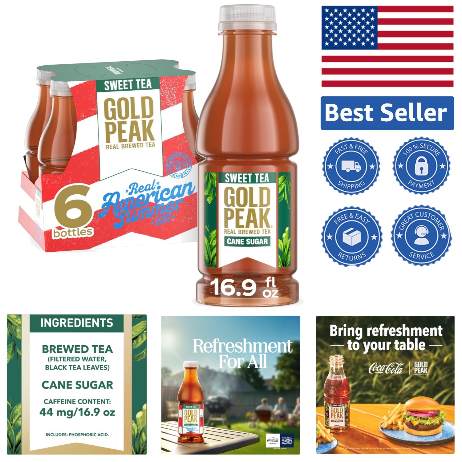 Gourmet Sweet Tea, 16.9 fl oz Bottles – Perfect for Family Gatherings, 6-Pack