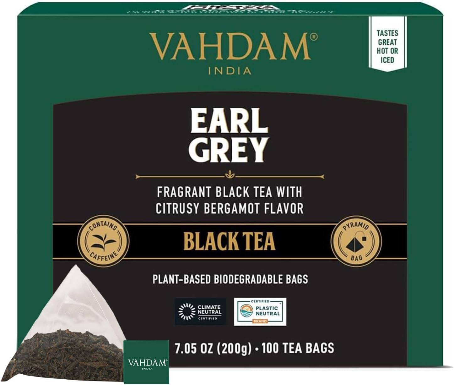 VAHDAM, Earl Grey Black Tea Bags 100 Count Medium Caffeine, Non GMO, Gluten F…