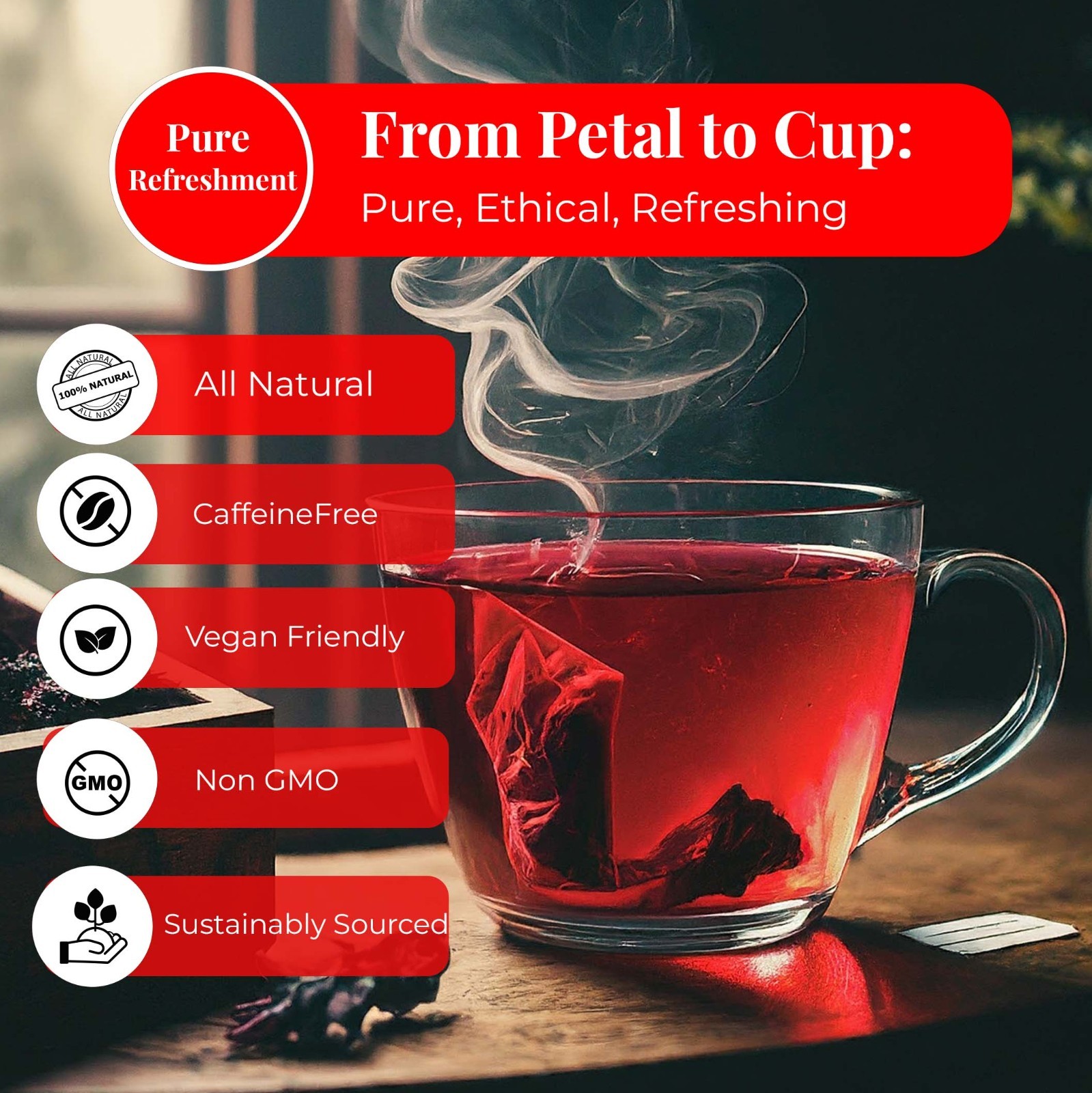 Hibiscus Tea with Ginger – 50 Hibiscus Tea bags, Hibiscus Tea Blend, Herbal Tea