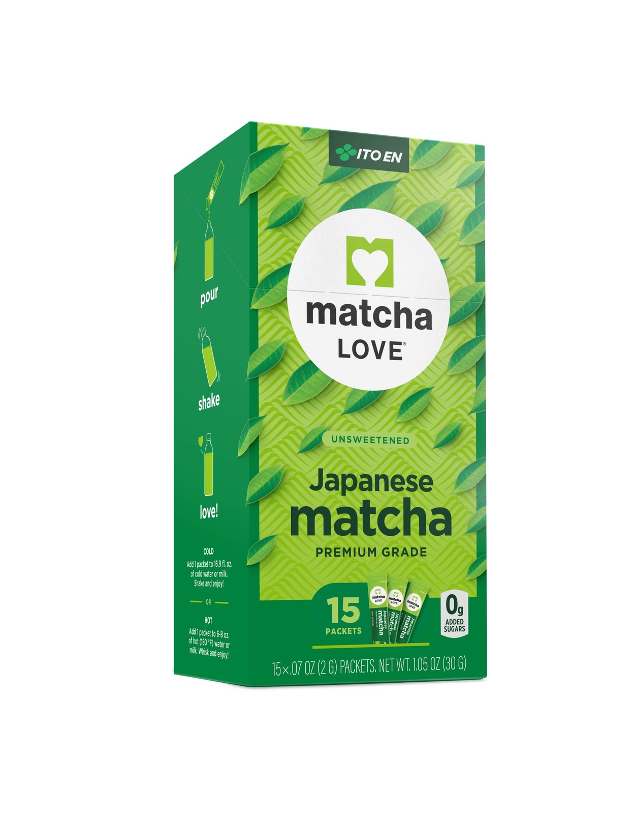 Japanese Matcha Unsweetened Green Tea Powder, 15 Single Serve Packets, 1.05 O…