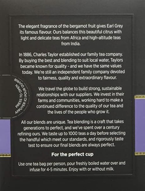 Delicate Earl Grey Black Tea – 20 Count, Caffeinated, Allergen-Free Delight