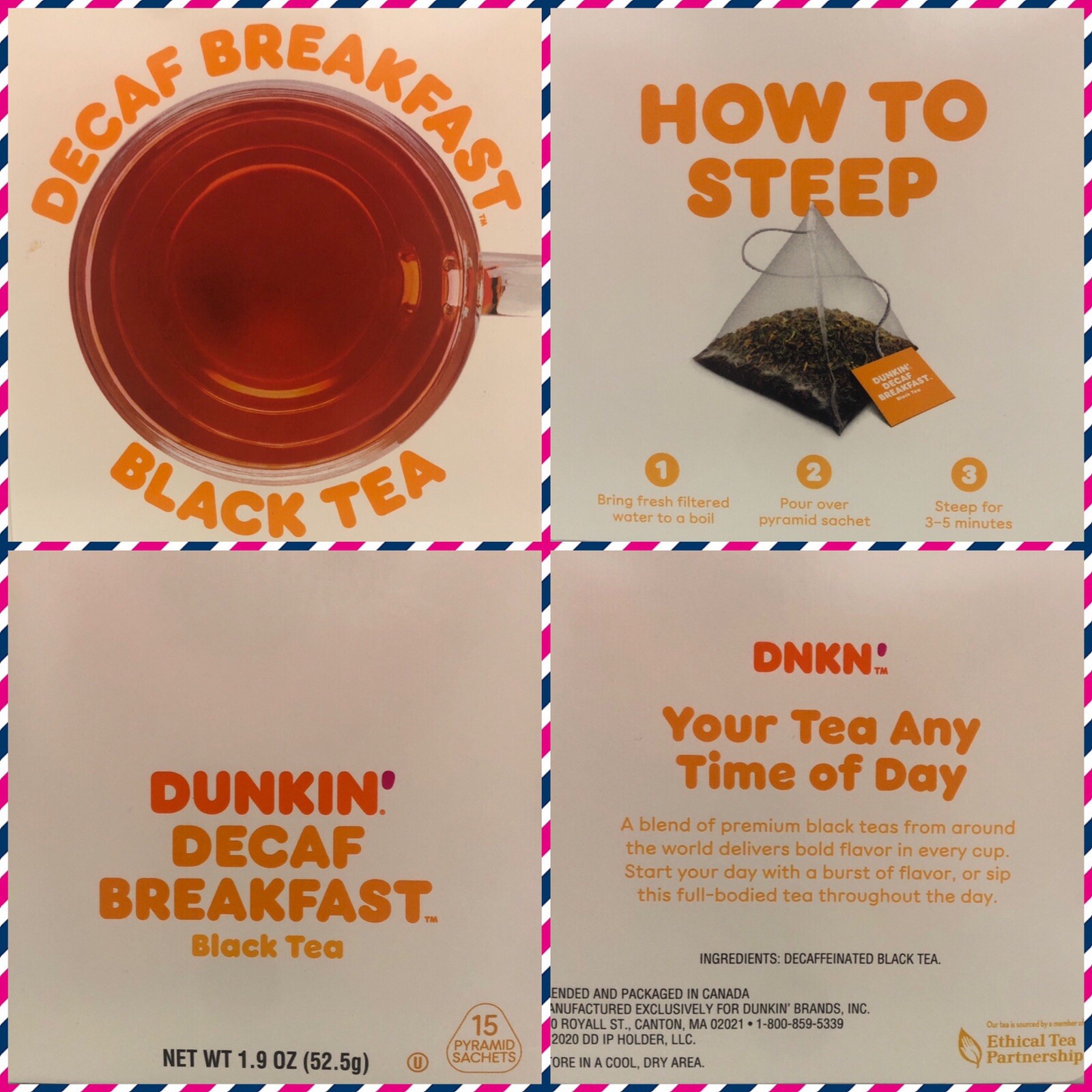 Dunkin Donuts Decaf Breakfast Black Tea With 15 tea bags Decaffeinated Black Tea