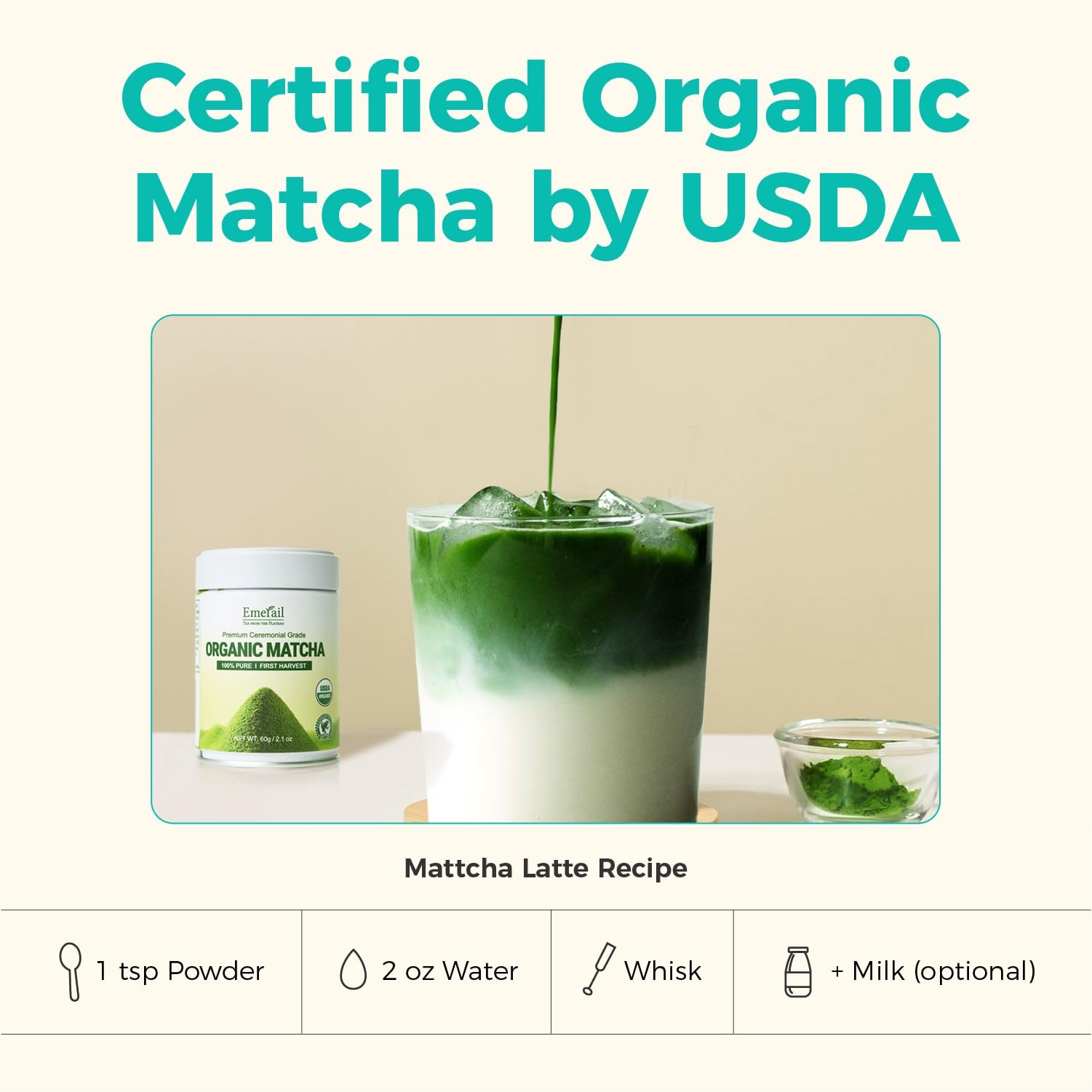 Emerail Ceremonial Grade Matcha Powder, USDA Organic Matcha Green Tea Powder,…