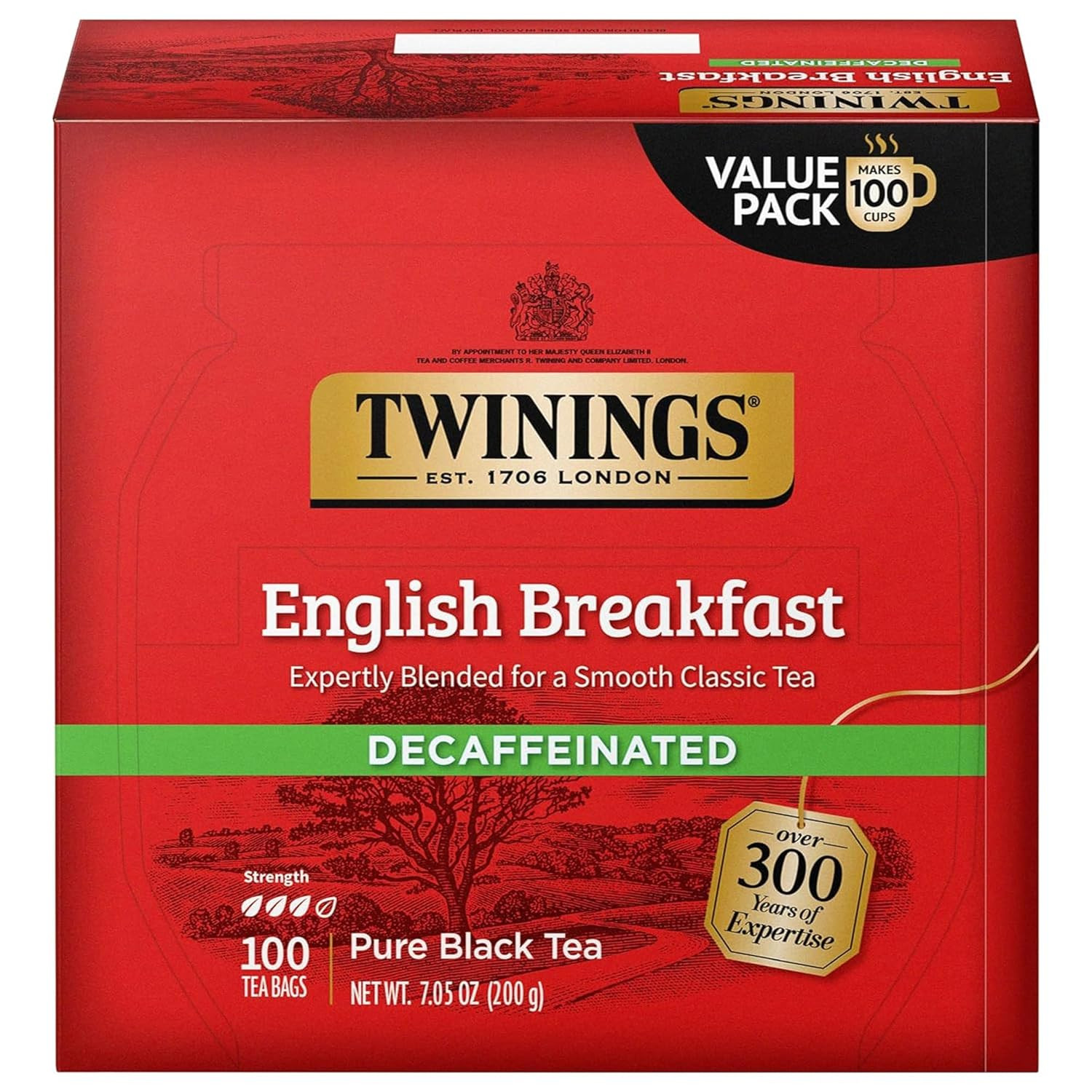 Decaffeinated English Breakfast Black Tea Individually Wrapped Bags, 100 Count (