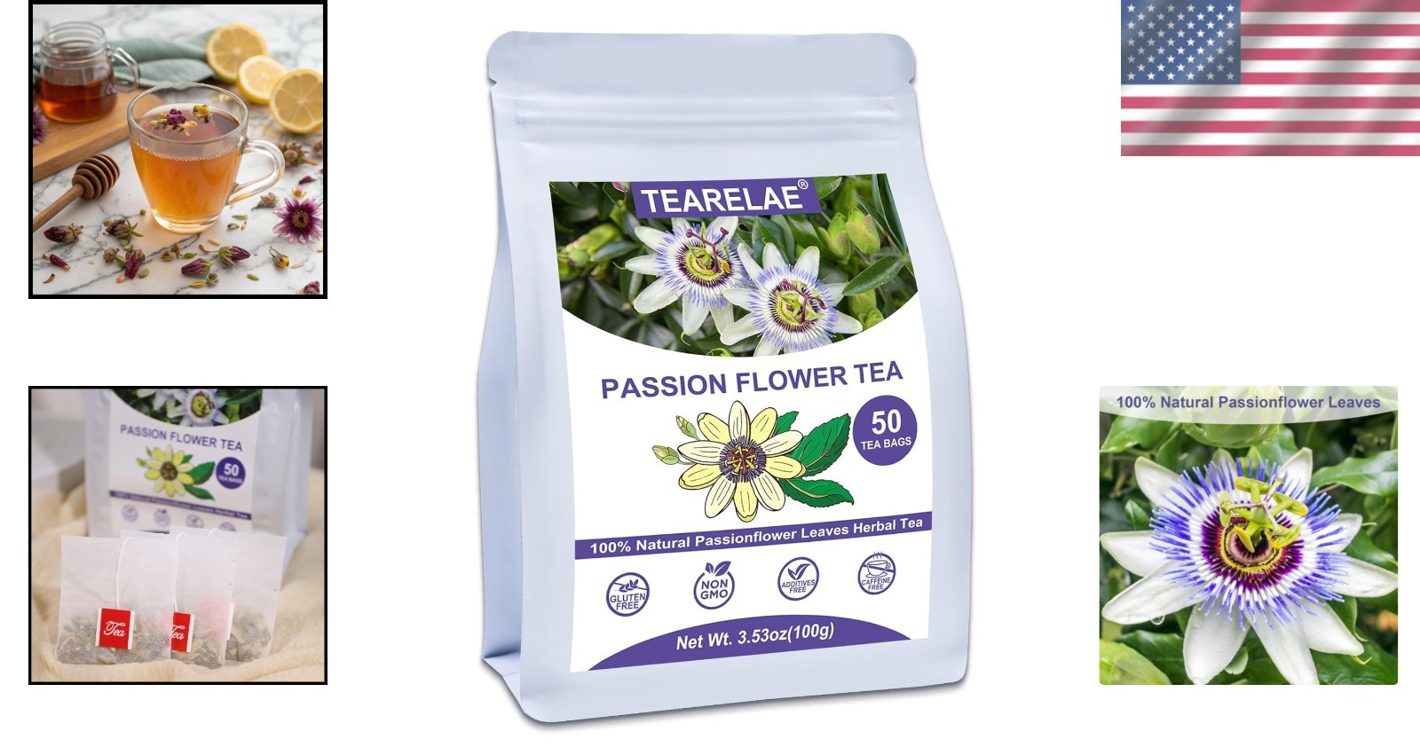 50 Count Passion Flower Tea – Pure Caffeine-Free Herbal Delight for Relaxation