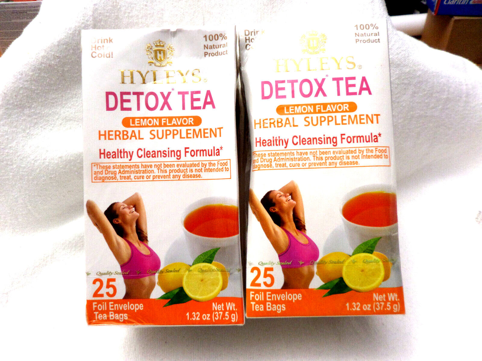 2 Pks Hyleys Detox Tea-Lemon Flavor-Herbal Supplement-100% Natural=50 Ct 05/2025