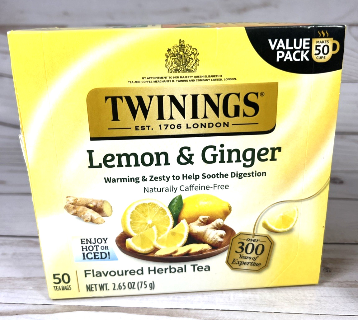 Twinings Lemon & Ginger Flavoured Herbal Tea 50 Bags Soothe Digestion 2x 10/27