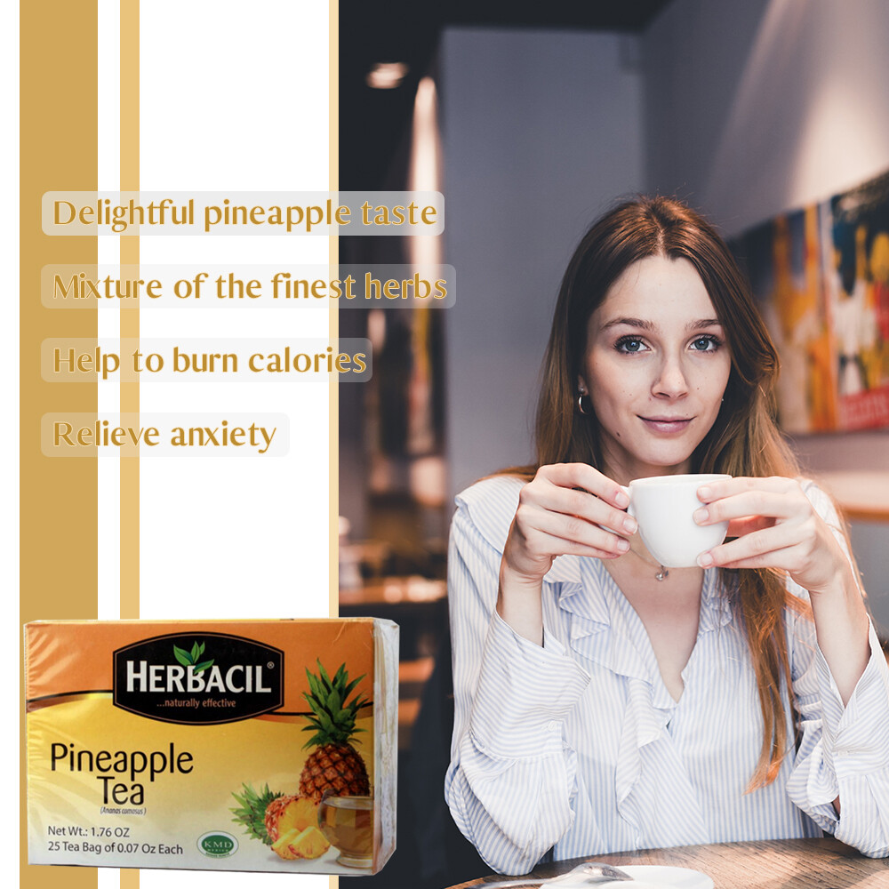 Herbacil Natural Herbal Pineapple Tea. With Vitamin C. 1.76oz. 25Bags. Pack of 3