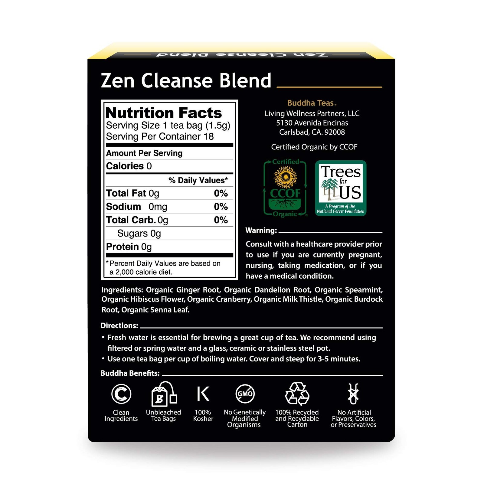 Organic Zen Cleanse Tea – USDA, OU Kosher, 18 Bleach-Free Bags