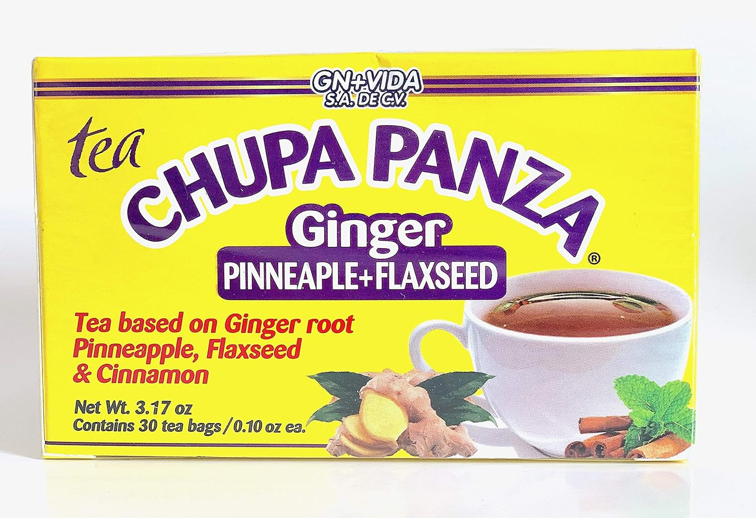 Tea CHUPA Panza, Tea Based ONGINGER Root, PINNEAPPLE, Flaxseed & Cinnamon (30 Te