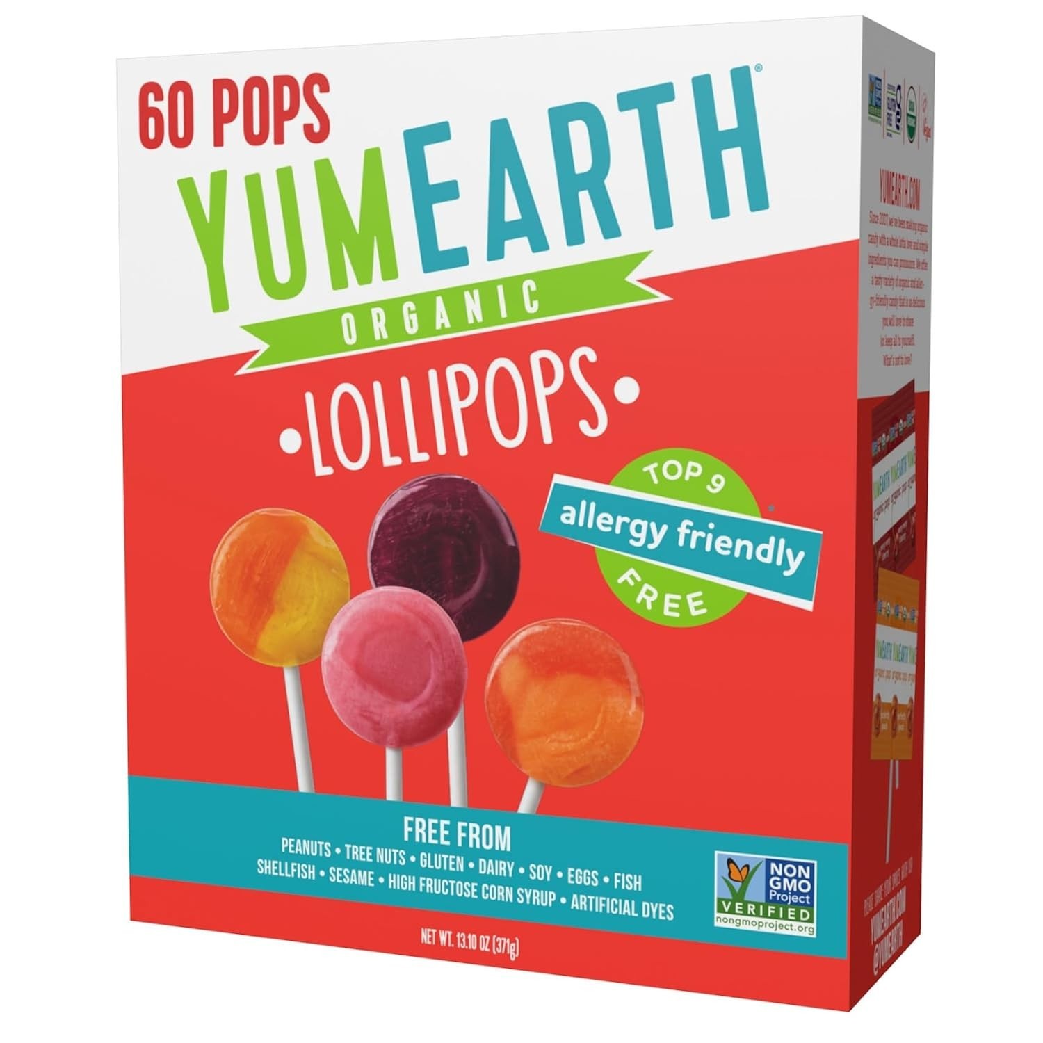 60 Count Fruit-Flavored Organic Lollipops – No Artificial Dyes, Gluten Free