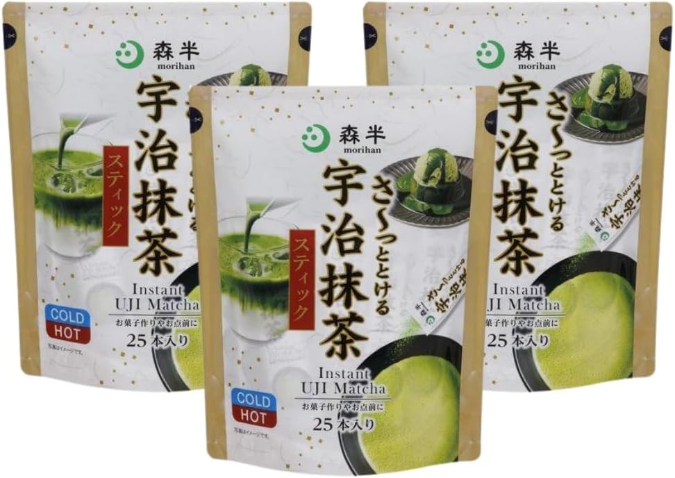 3-Pack Morihan Kyoto Uji Matcha Stick Powder 75 Sticks Instant Green Tea Japan