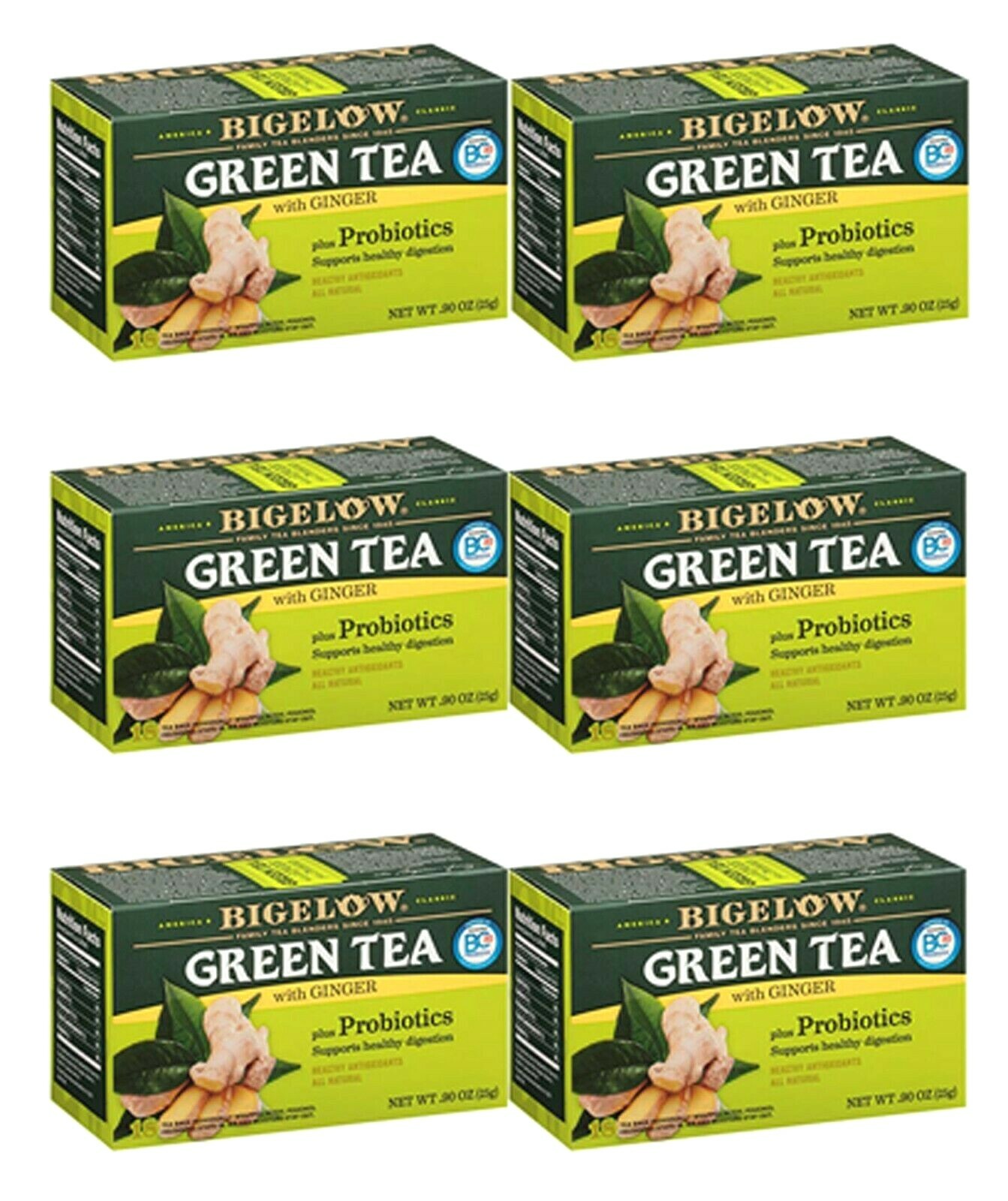 Lot 6 Bigelow Green Tea Ginger Probiotic Bag 108 Brew Health Immune Gif FreeShip