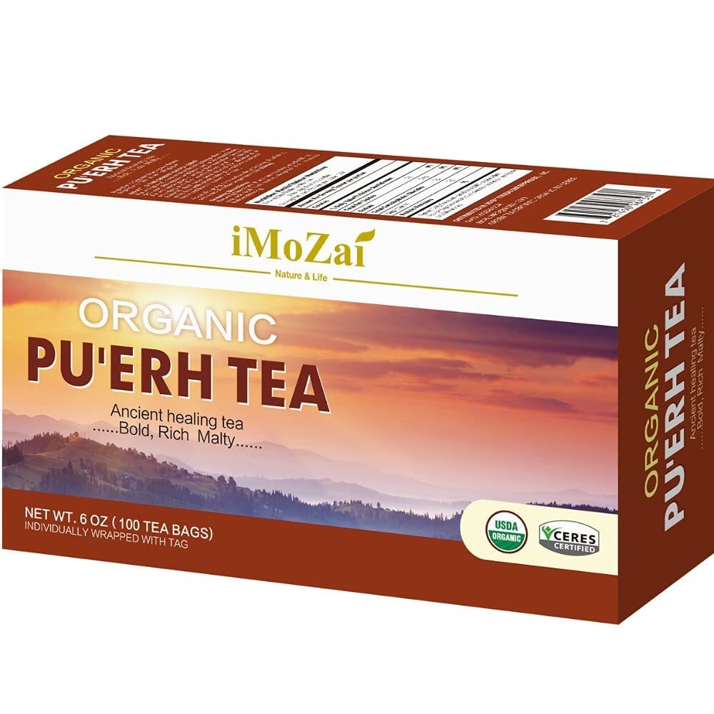 Organic Puerh Tea Bags 100 Count Individually Wrapped Free Shipping