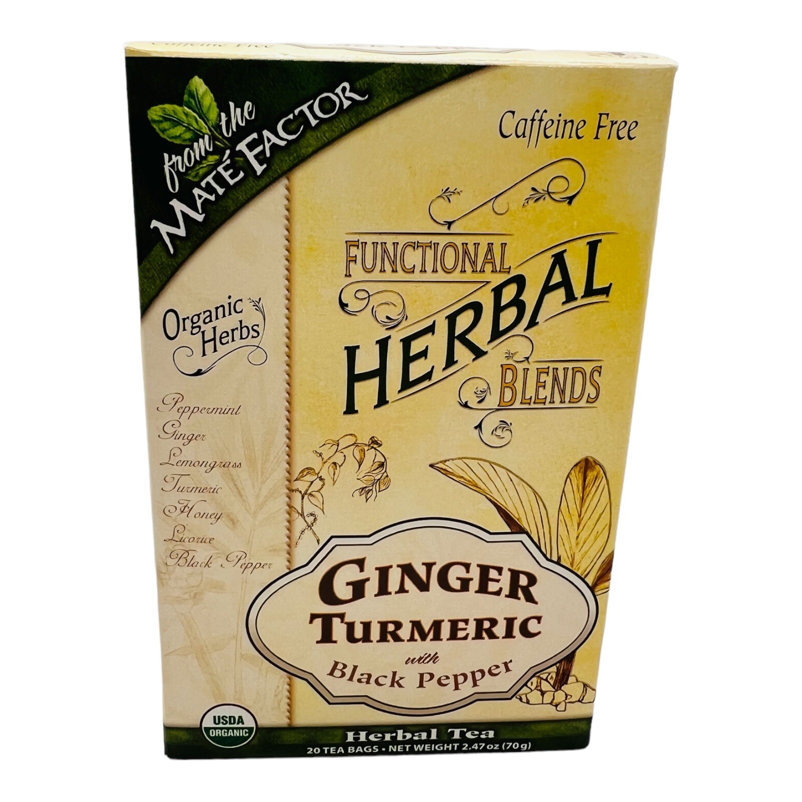 Mate Factor Herbal Tea Ginger & Turmeric with Black Pepper Blend 20 Bags 05/25