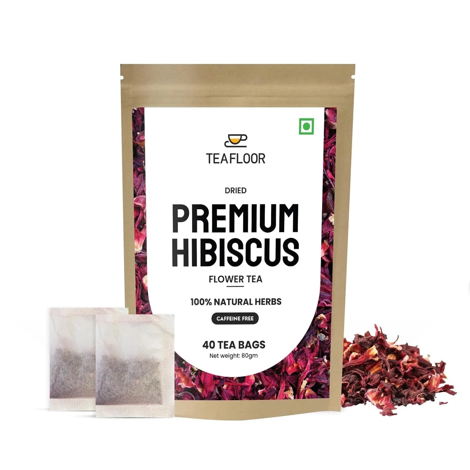 Teafloor Hibiscus Flower Tea Bags, 2gm Each Set Of 40 Tea Bags