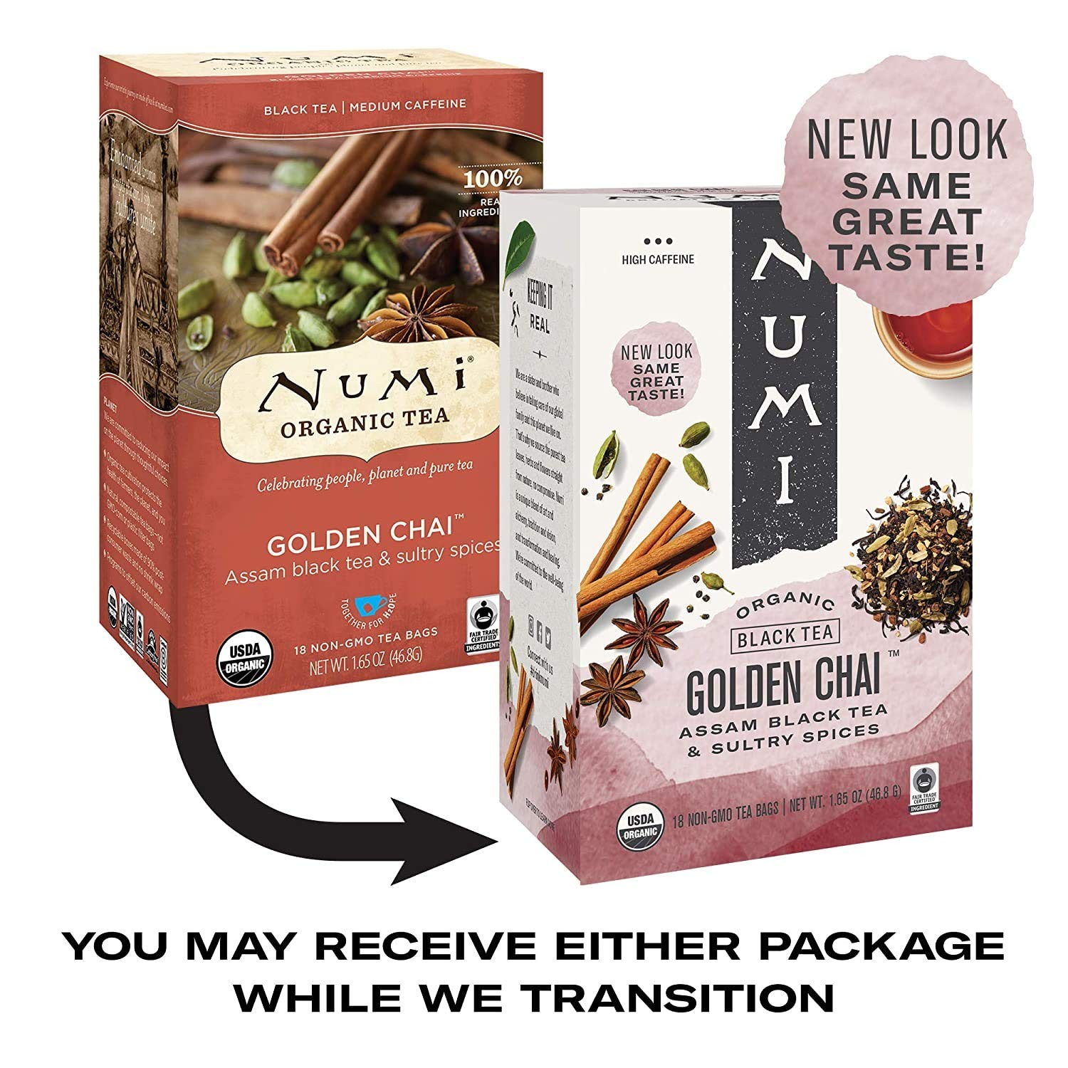 Organic Golden Chai Tea, 18 Tea Bags (Pack of 3), Assam Black Tea, Cardamom, …
