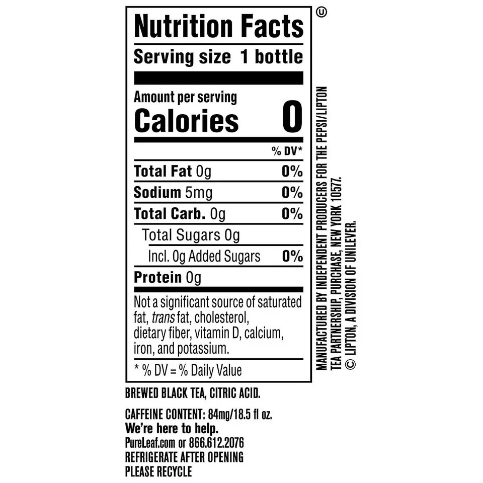 Pure Leaf Iced Tea Unsweetened Real Brewed Tea 18.5 Fl Oz Pack of 12