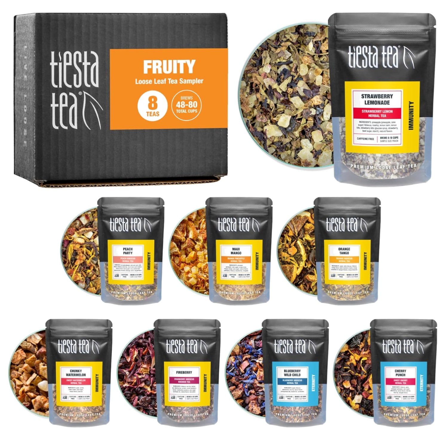 GMO-Free Fruity Tea Sampler: 8 Caffeine-Free Loose Leaf Blends for Tea Lovers