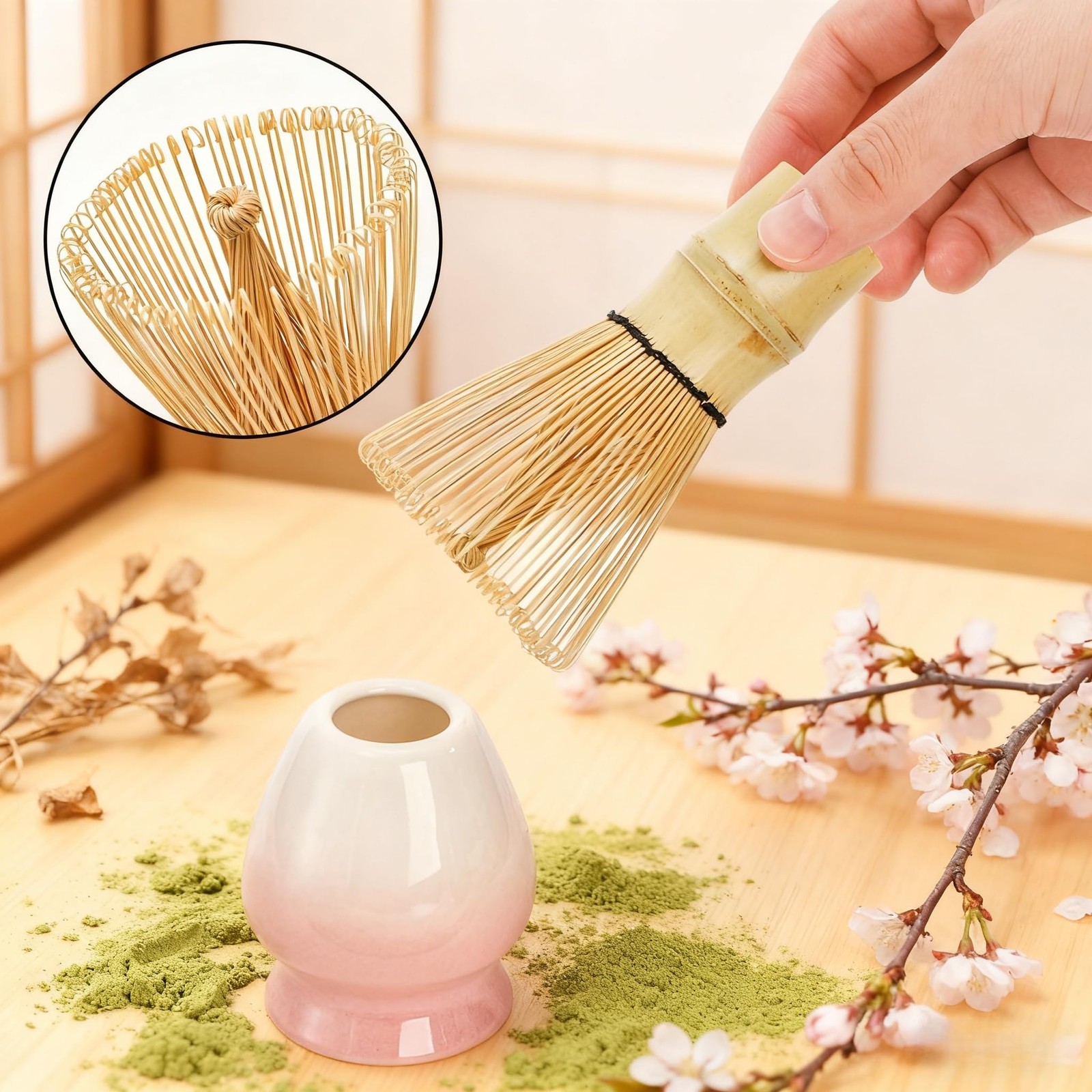 8 Pack Matcha Whisk Set, Japanese Matcha Tea Set, Ceramic Mixing Bowl with Sp…