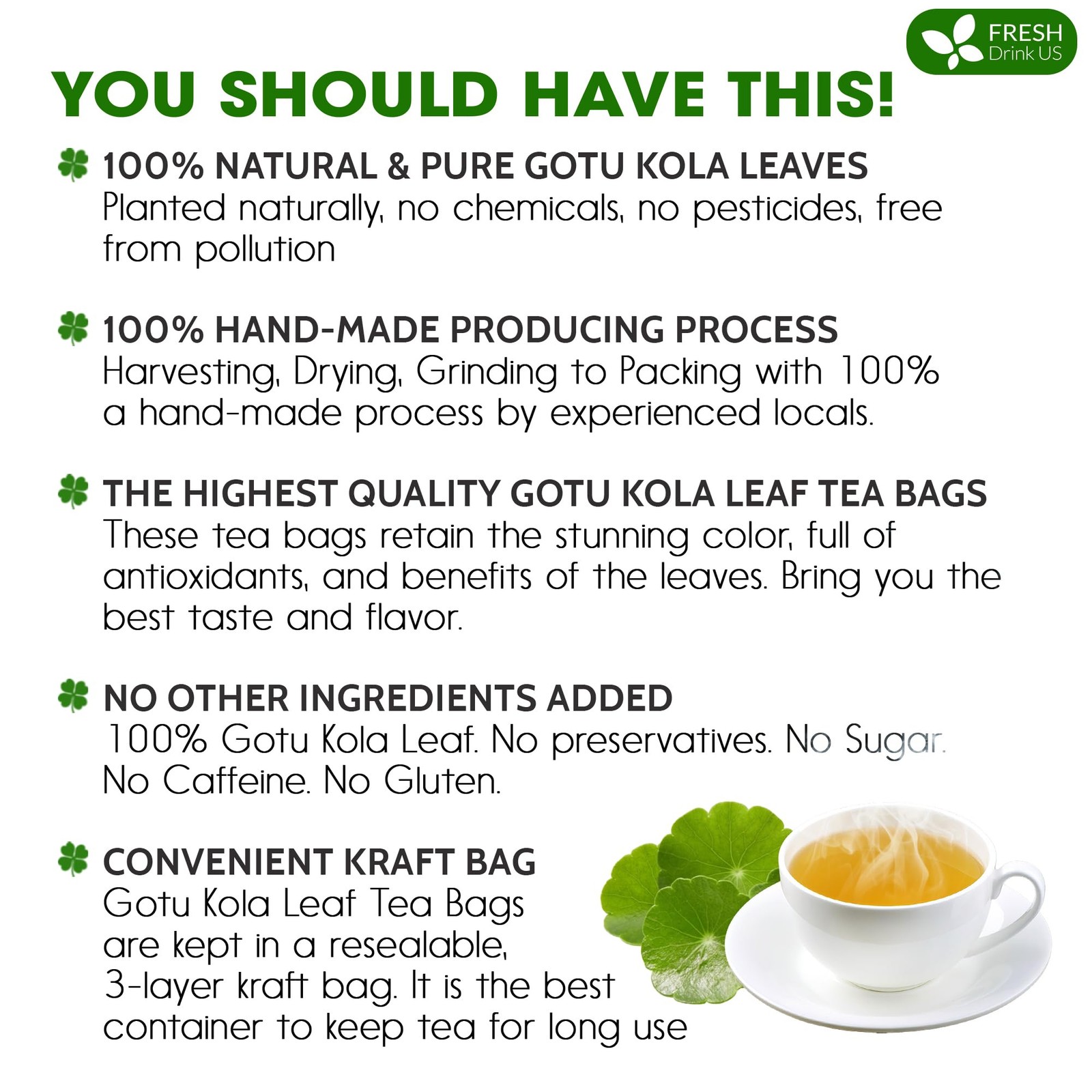 Gotu Kola Leaf Tea Bags – Caffeine-Free Herbal Infusion, 40 Count, Refreshing