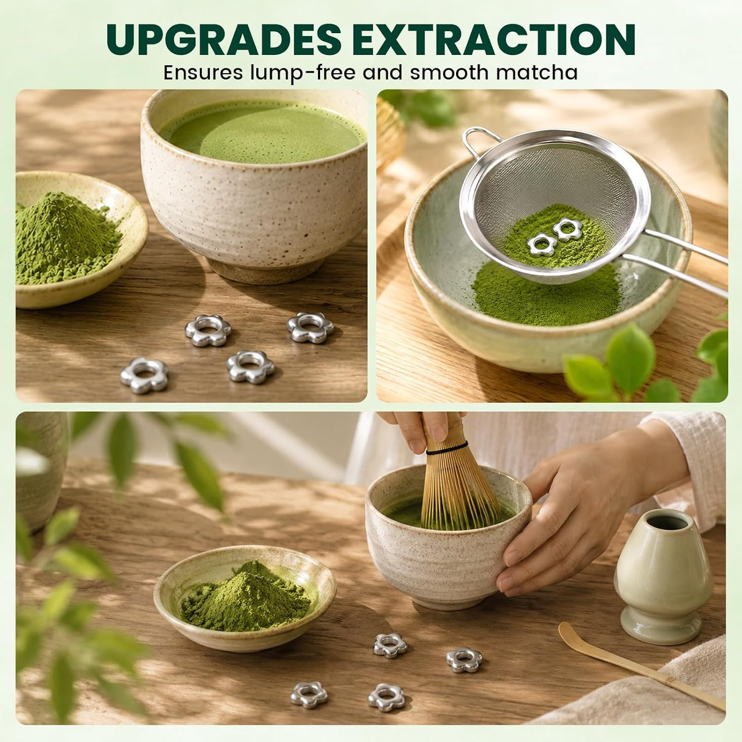4 PCS Matcha Sifting Beads, Plum Bossom Stainless Steel Matcha Accessories for J