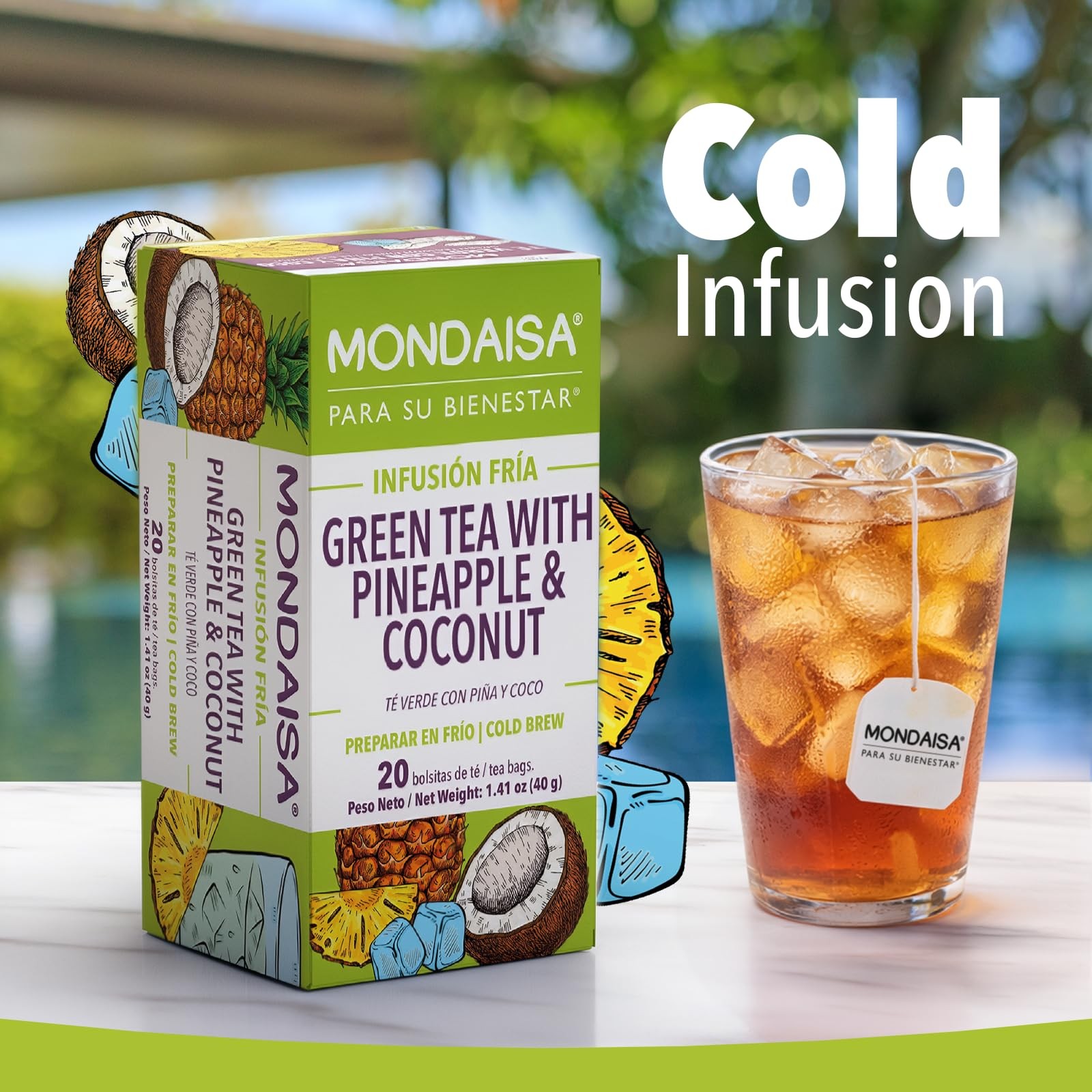 Iced Green Tea with Pineapple & Coconut | 20 Tea Bags (4 Pack) | Tropical Col…