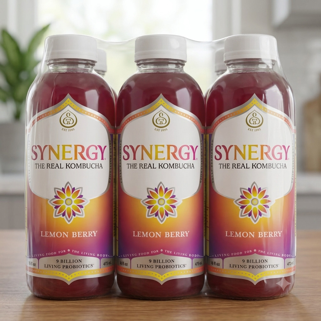 Synergy The Real Kombucha Lemon Berry 16oz 6 Pack Fermented Tea Drink